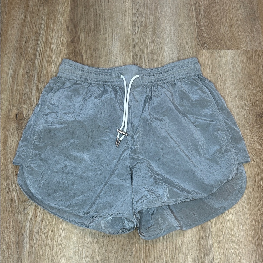 Varley Light Gray Women's Athletic Nylon Shorts with Drawstring